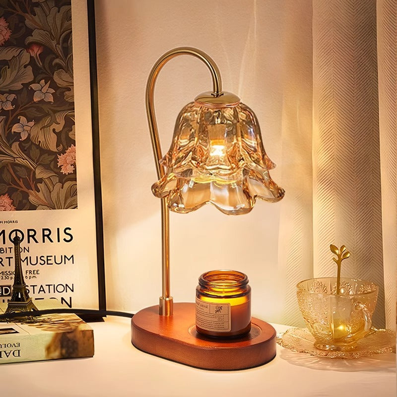 Lampe de table en marbre scandinave contemporaine avec fleurs en bois et fer à 1 lumière pour la fonte de cire d&