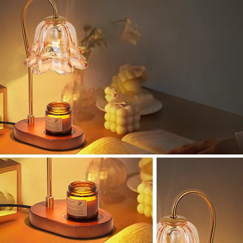 Lampe de table en marbre scandinave contemporaine avec fleurs en bois et fer à 1 lumière pour la fonte de cire d&