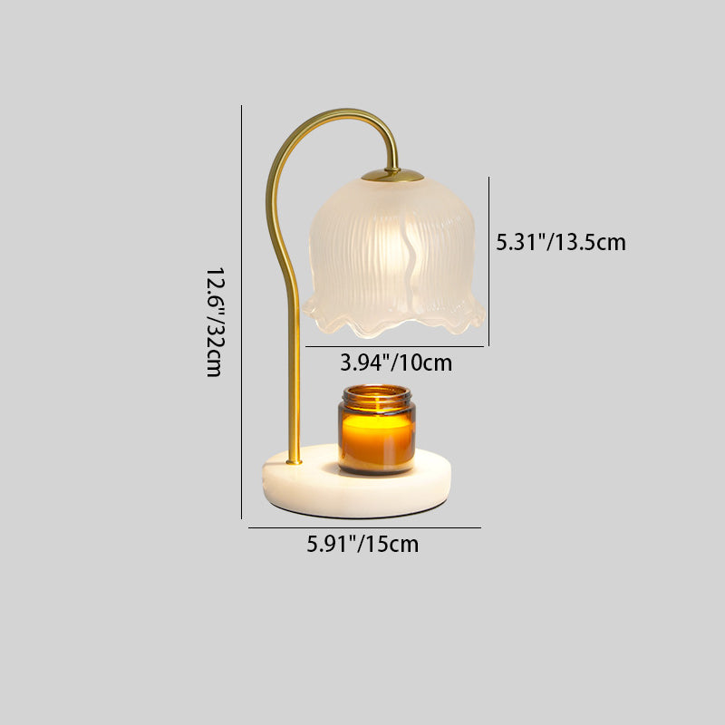 Lampe de table en marbre scandinave contemporaine avec fleurs en bois et fer à 1 lumière pour la fonte de cire d&