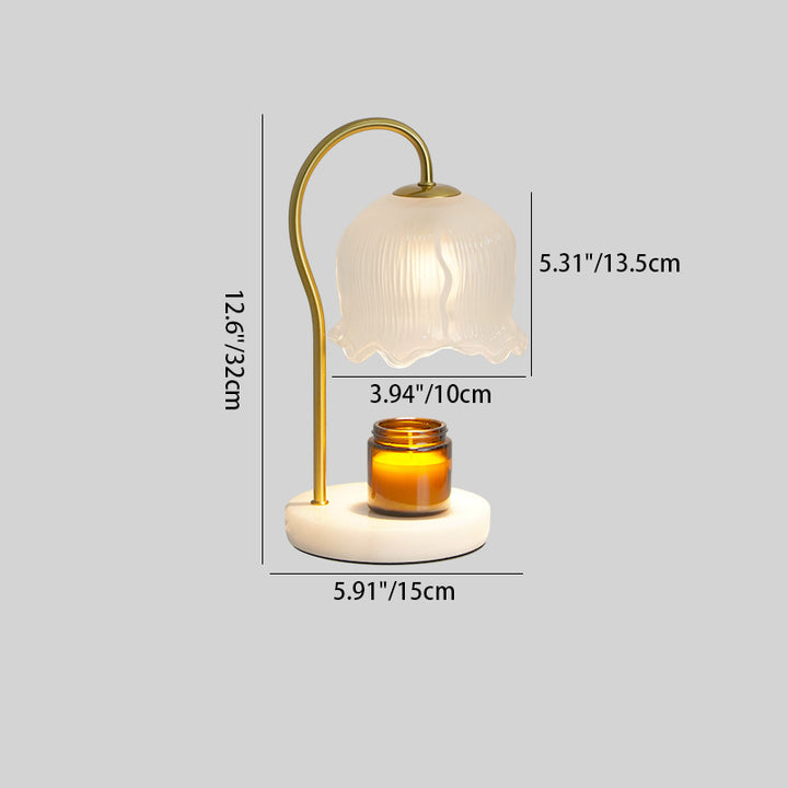 Lampe de table en marbre scandinave contemporaine avec fleurs en bois et fer à 1 lumière pour la fonte de cire d&