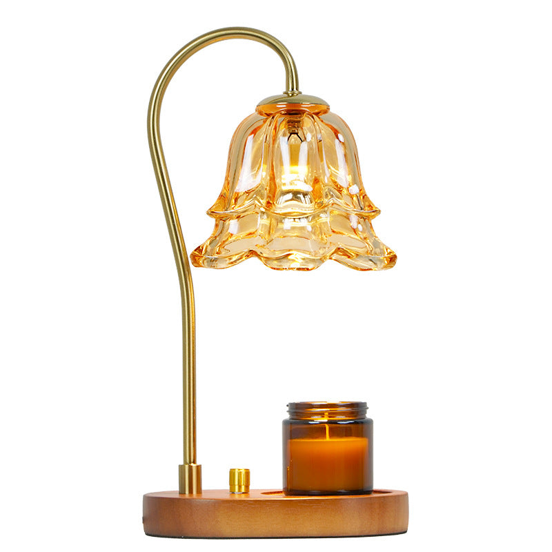 Lampe de table en marbre scandinave contemporaine avec fleurs en bois et fer à 1 lumière pour la fonte de cire d&