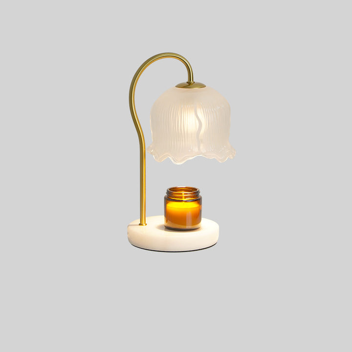 Lampe de table en marbre scandinave contemporaine avec fleurs en bois et fer à 1 lumière pour la fonte de cire d&
