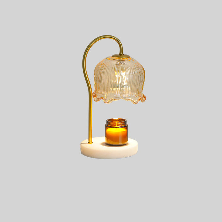 Lampe de table en marbre scandinave contemporaine avec fleurs en bois et fer à 1 lumière pour la fonte de cire d&
