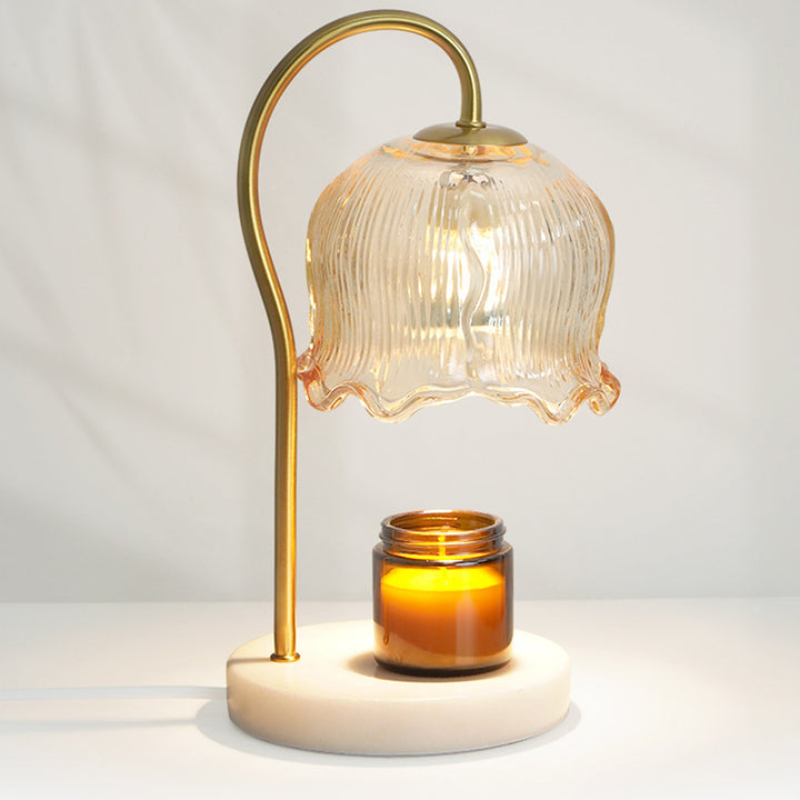Lampe de table en marbre scandinave contemporaine avec fleurs en bois et fer à 1 lumière pour la fonte de cire d&