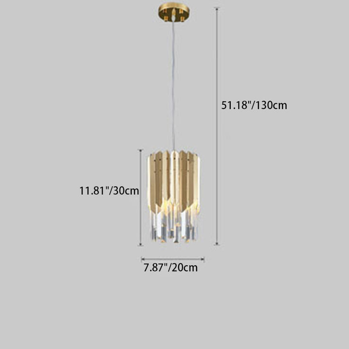 Lujoso moderno prismas de cristal cilíndricos acero inoxidable colgante de 1 luz para comedor 