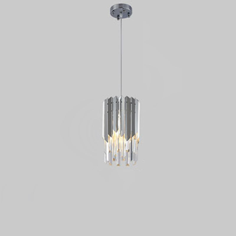 Lujoso moderno prismas de cristal cilíndricos acero inoxidable colgante de 1 luz para comedor 