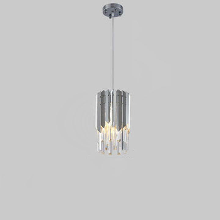 Lujoso moderno prismas de cristal cilíndricos acero inoxidable colgante de 1 luz para comedor 