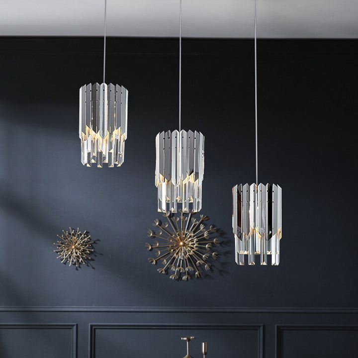 Lujoso moderno prismas de cristal cilíndricos acero inoxidable colgante de 1 luz para comedor 