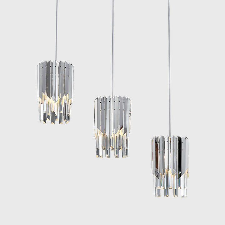 Lujoso moderno prismas de cristal cilíndricos acero inoxidable colgante de 1 luz para comedor 