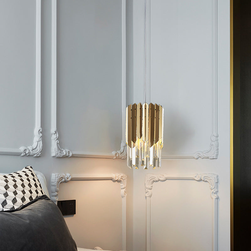 Lujoso moderno prismas de cristal cilíndricos acero inoxidable colgante de 1 luz para comedor 
