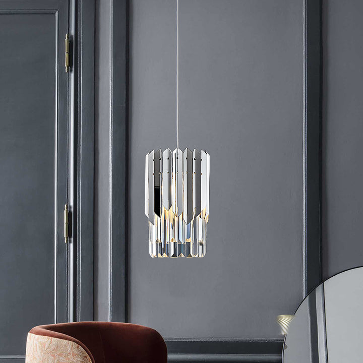 Lujoso moderno prismas de cristal cilíndricos acero inoxidable colgante de 1 luz para comedor 