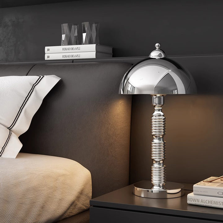 Lampe de table 1 lumière en fer avec abat-jour rond industriel contemporain et base plissée pour chambre 