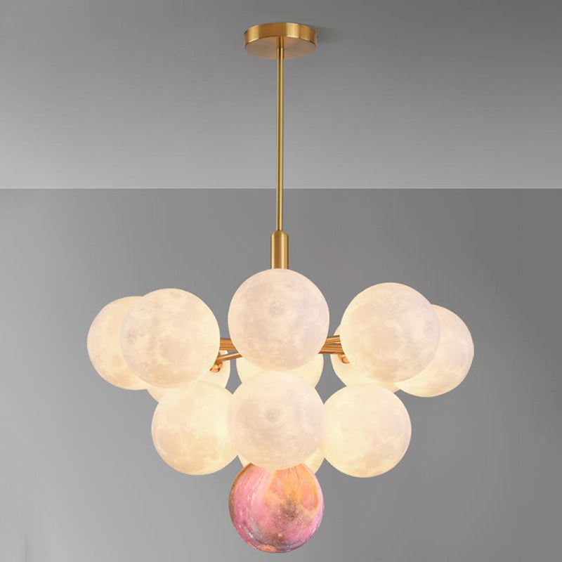 Contemporary Nordic Adjustable Moon Bubble Iron PLA 5/13-Lights Chandelier For Dining Room