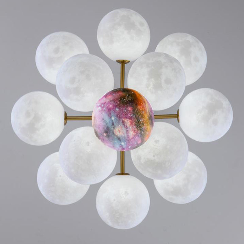 Contemporary Nordic Adjustable Moon Bubble Iron PLA 5/13-Lights Chandelier For Dining Room