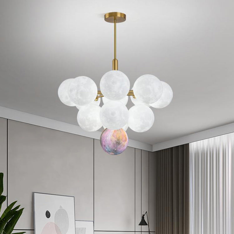 Contemporary Nordic Adjustable Moon Bubble Iron PLA 5/13-Lights Chandelier For Dining Room