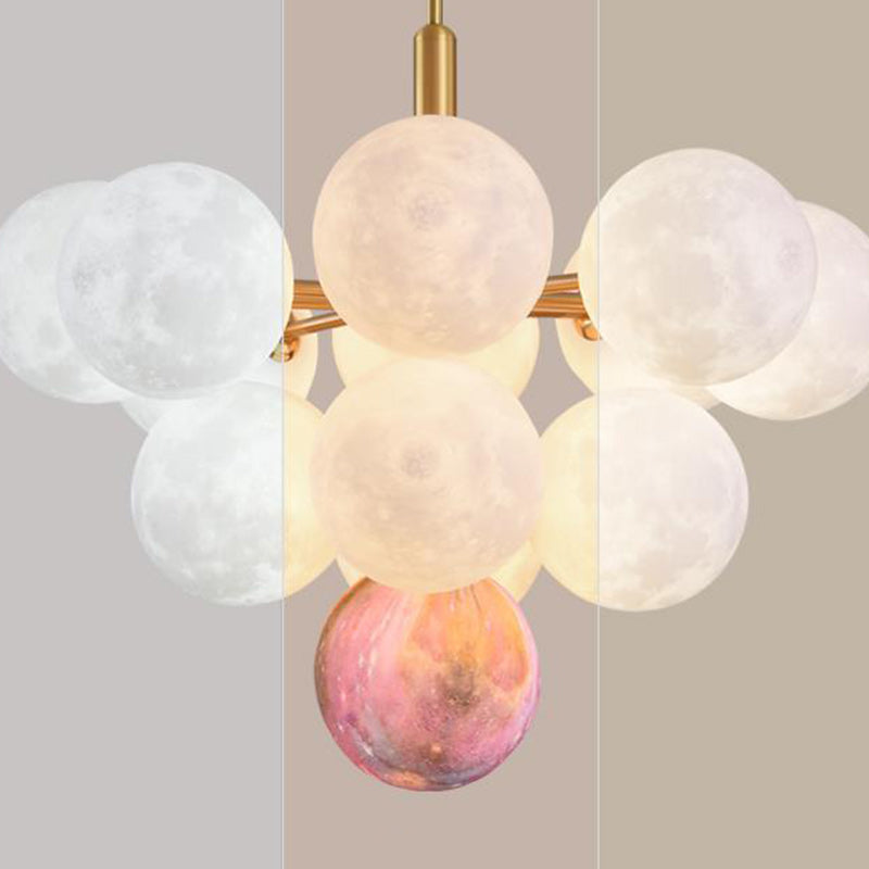 Contemporary Nordic Adjustable Moon Bubble Iron PLA 5/13-Lights Chandelier For Dining Room