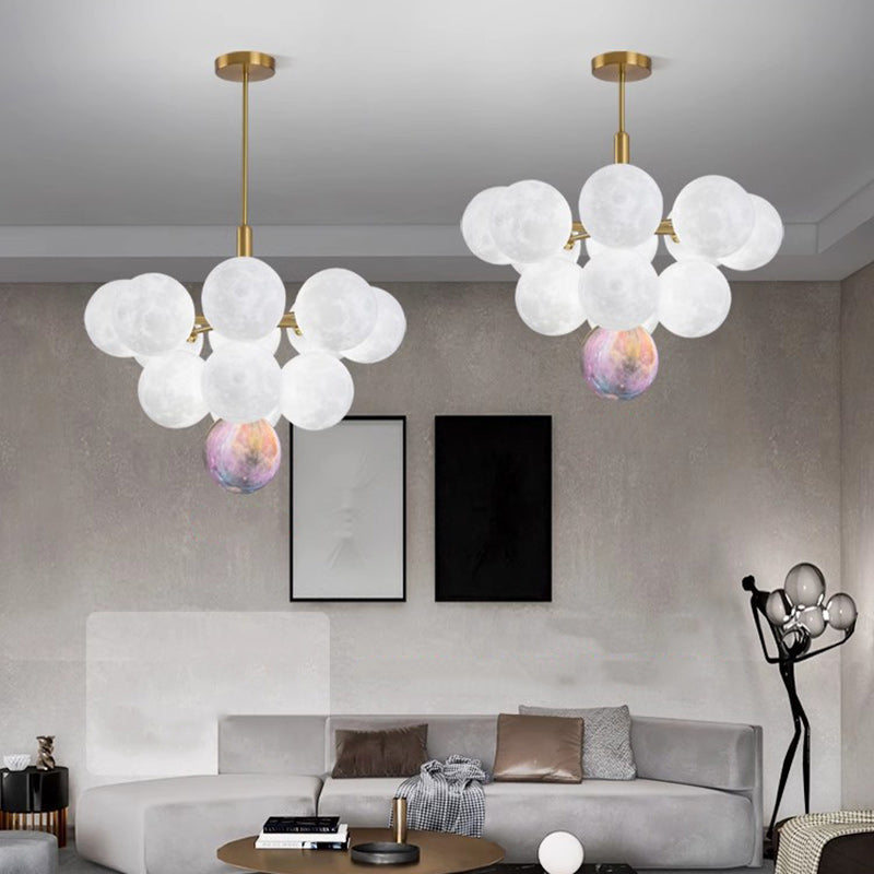 Contemporary Nordic Adjustable Moon Bubble Iron PLA 5/13-Lights Chandelier For Dining Room