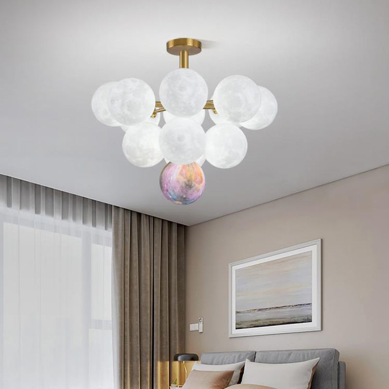 Contemporary Nordic Adjustable Moon Bubble Iron PLA 5/13-Lights Chandelier For Dining Room