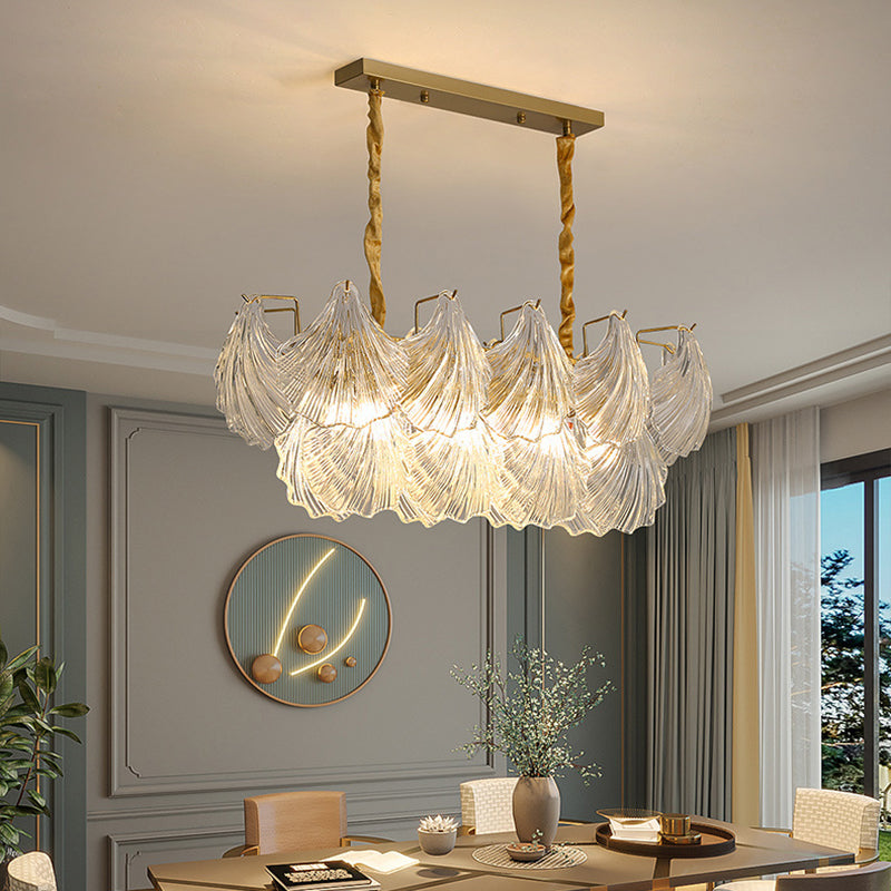 Modern Luxury Ribbed Shell Glass Hardware 4/8/9/12-Light Chandelier For Living Room