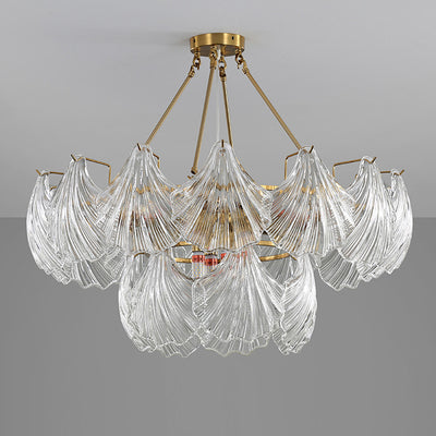 Modern Luxury Ribbed Shell Glass Hardware 4/8/9/12-Light Chandelier For Living Room
