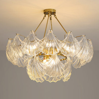 Modern Luxury Ribbed Shell Glass Hardware 4/8/9/12-Light Chandelier For Living Room