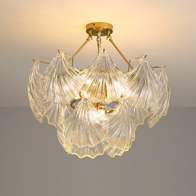Modern Luxury Ribbed Shell Glass Hardware 4/8/9/12-Light Chandelier For Living Room