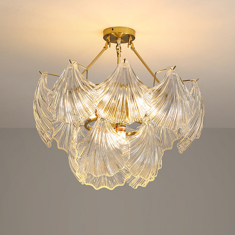 Modern Luxury Ribbed Shell Glass Hardware 4/8/9/12-Light Chandelier For Living Room