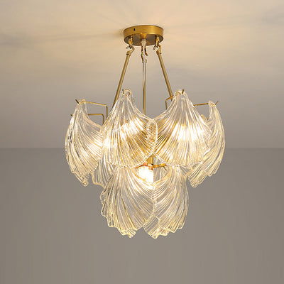 Modern Luxury Ribbed Shell Glass Hardware 4/8/9/12-Light Chandelier For Living Room