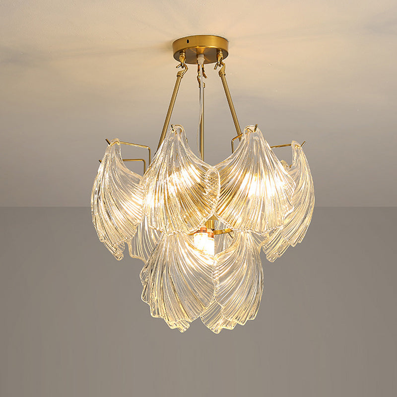 Modern Luxury Ribbed Shell Glass Hardware 4/8/9/12-Light Chandelier For Living Room