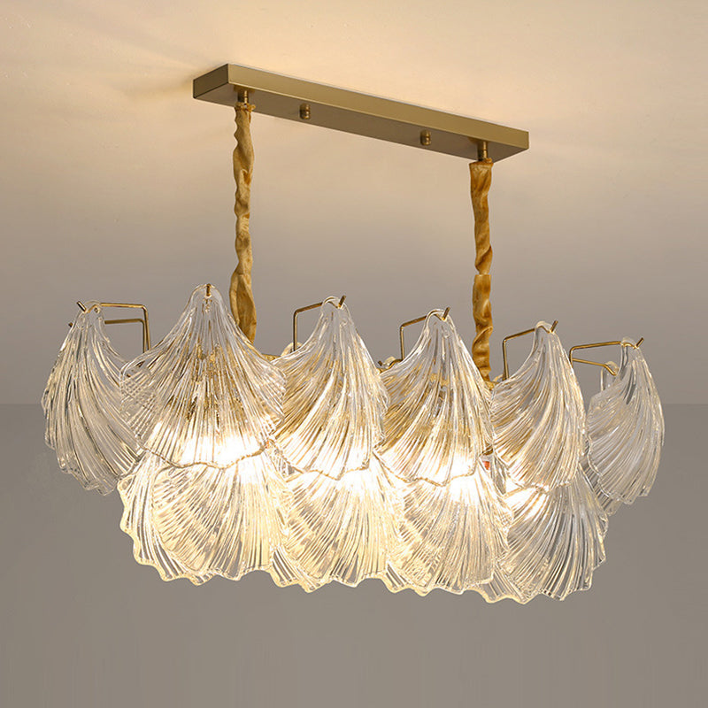 Modern Luxury Ribbed Shell Glass Hardware 4/8/9/12-Light Chandelier For Living Room