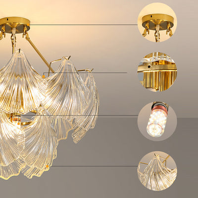 Modern Luxury Ribbed Shell Glass Hardware 4/8/9/12-Light Chandelier For Living Room