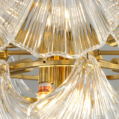 Modern Luxury Ribbed Shell Glass Hardware 4/8/9/12-Light Chandelier For Living Room