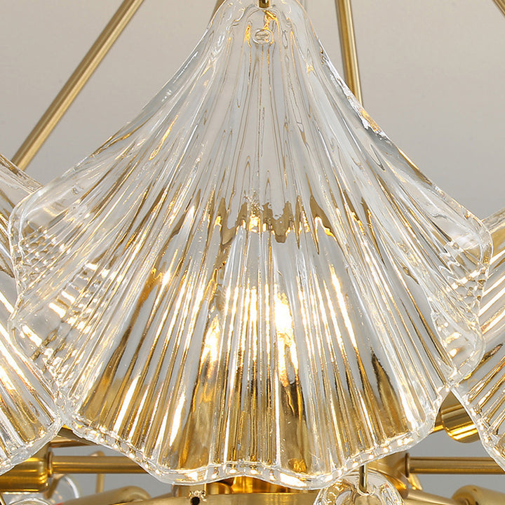 Moderne Luxus gerippte Shell Glas Hardware 4/8/9/12-Licht Kronleuchter für Wohnzimmer 