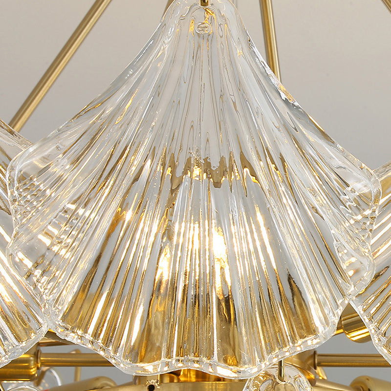 Modern Luxury Ribbed Shell Glass Hardware 4/8/9/12-Light Chandelier For Living Room
