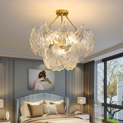 Modern Luxury Ribbed Shell Glass Hardware 4/8/9/12-Light Chandelier For Living Room