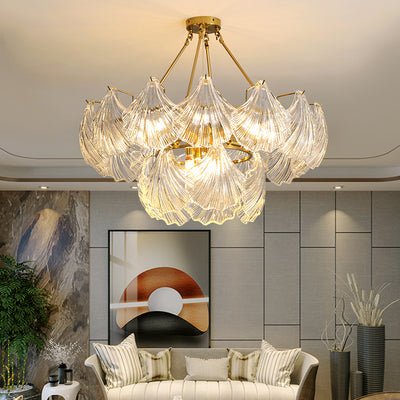Modern Luxury Ribbed Shell Glass Hardware 4/8/9/12-Light Chandelier For Living Room