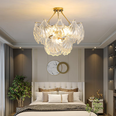 Modern Luxury Ribbed Shell Glass Hardware 4/8/9/12-Light Chandelier For Living Room