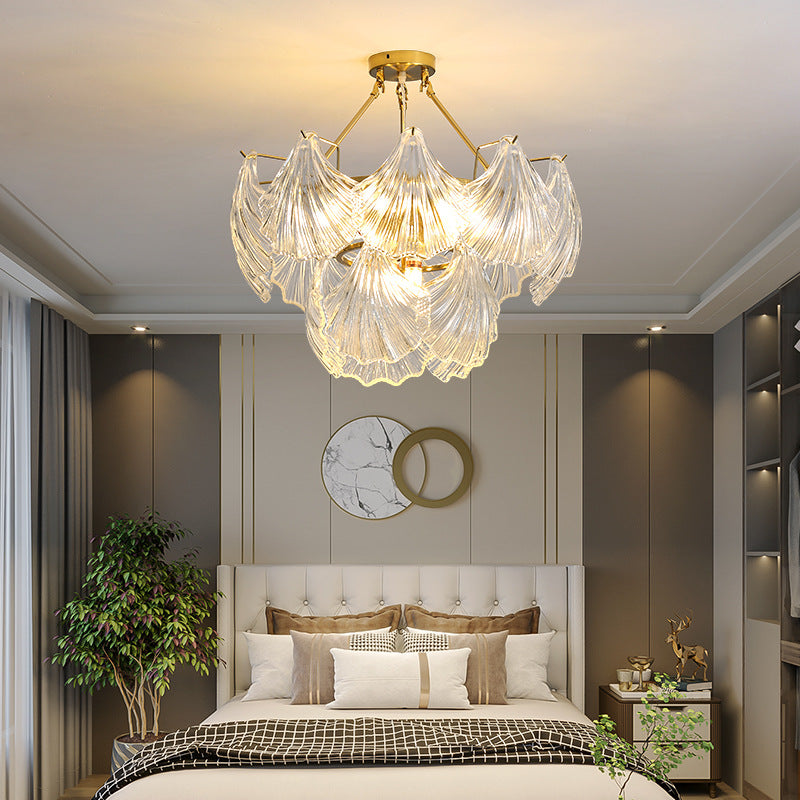 Modern Luxury Ribbed Shell Glass Hardware 4/8/9/12-Light Chandelier For Living Room