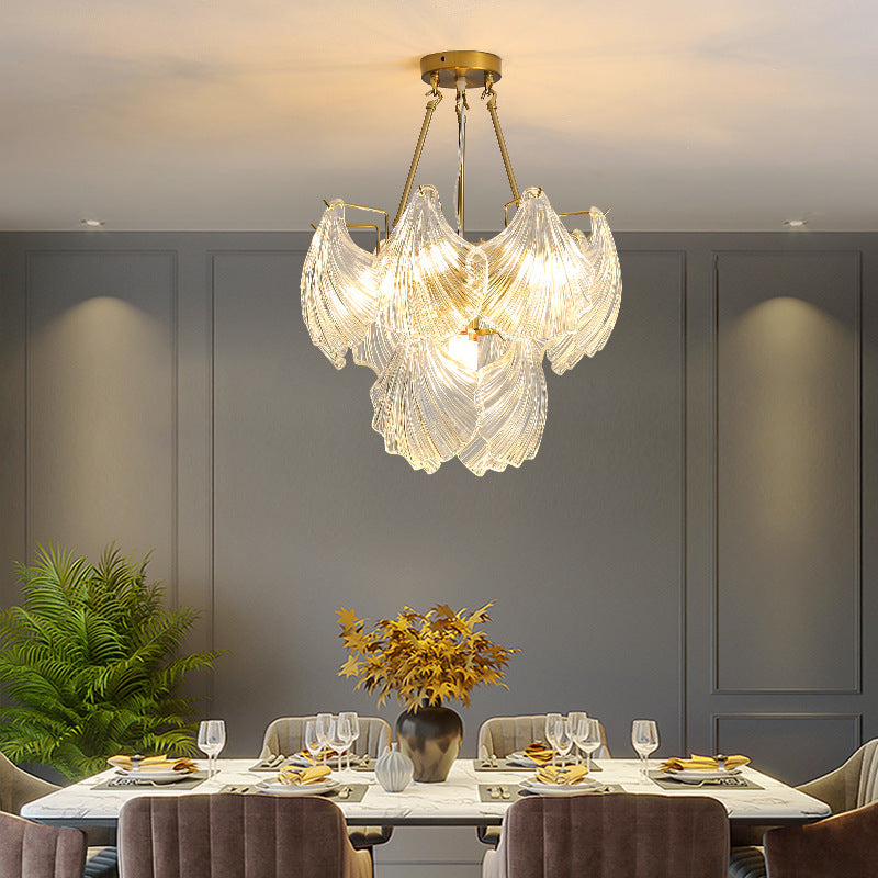 Modern Luxury Ribbed Shell Glass Hardware 4/8/9/12-Light Chandelier For Living Room