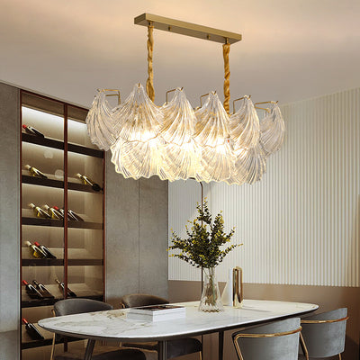 Modern Luxury Ribbed Shell Glass Hardware 4/8/9/12-Light Chandelier For Living Room