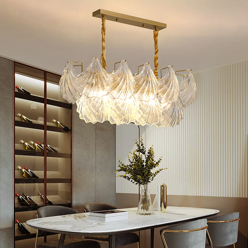 Modern Luxury Ribbed Shell Glass Hardware 4/8/9/12-Light Chandelier For Living Room