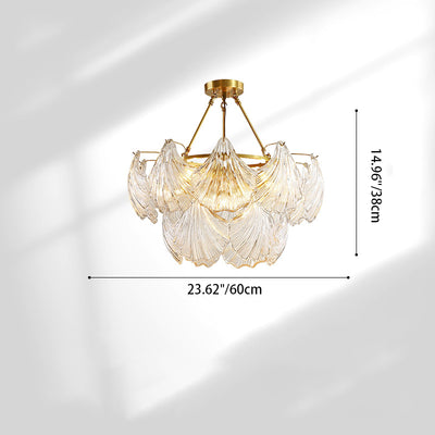 Modern Luxury Ribbed Shell Glass Hardware 4/8/9/12-Light Chandelier For Living Room