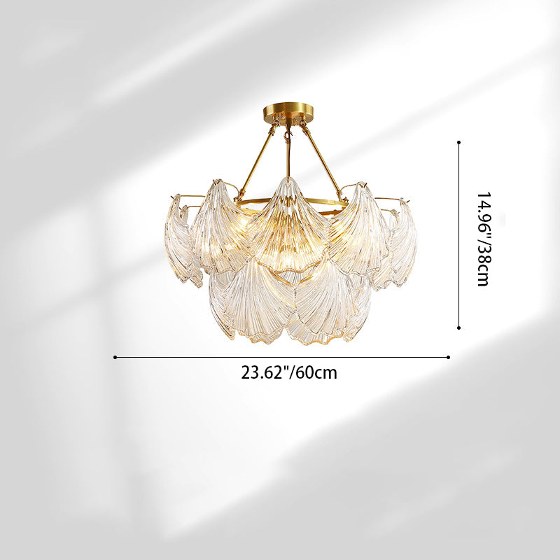 Modern Luxury Ribbed Shell Glass Hardware 4/8/9/12-Light Chandelier For Living Room
