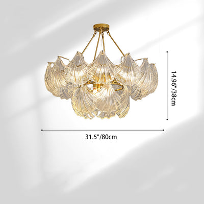 Modern Luxury Ribbed Shell Glass Hardware 4/8/9/12-Light Chandelier For Living Room