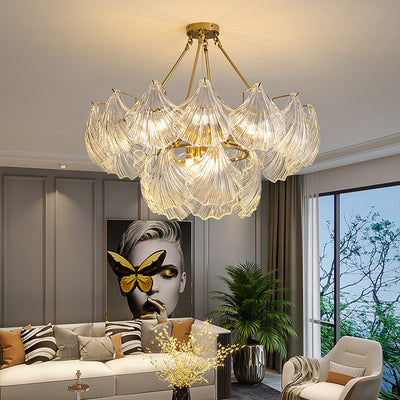 Modern Luxury Ribbed Shell Glass Hardware 4/8/9/12-Light Chandelier For Living Room