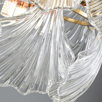 Modern Luxury Ribbed Shell Glass Hardware 4/8/9/12-Light Chandelier For Living Room