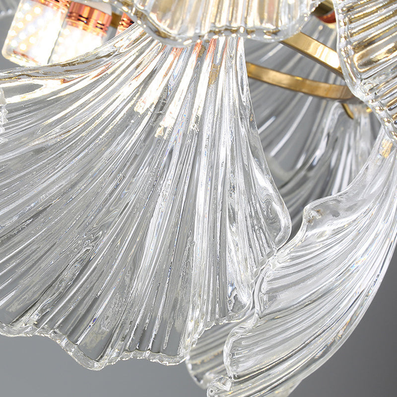 Modern Luxury Ribbed Shell Glass Hardware 4/8/9/12-Light Chandelier For Living Room