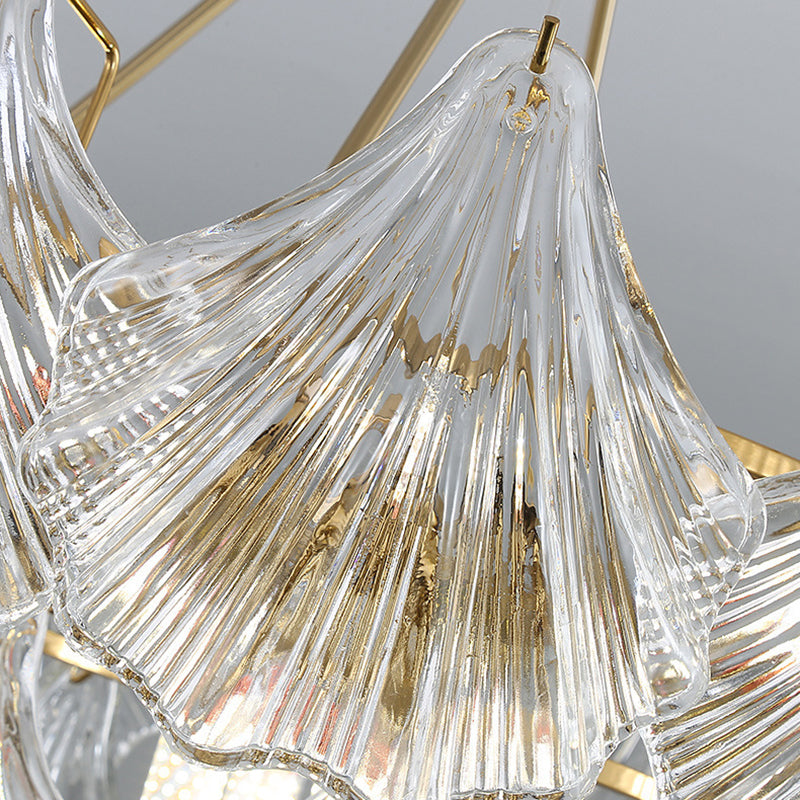Modern Luxury Ribbed Shell Glass Hardware 4/8/9/12-Light Chandelier For Living Room