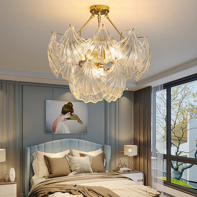 Modern Luxury Ribbed Shell Glass Hardware 4/8/9/12-Light Chandelier For Living Room