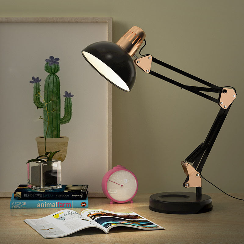 Lampe de table moderne minimaliste pliable et rotative avec tête de bol en fer à 1 lumière pour étude 
